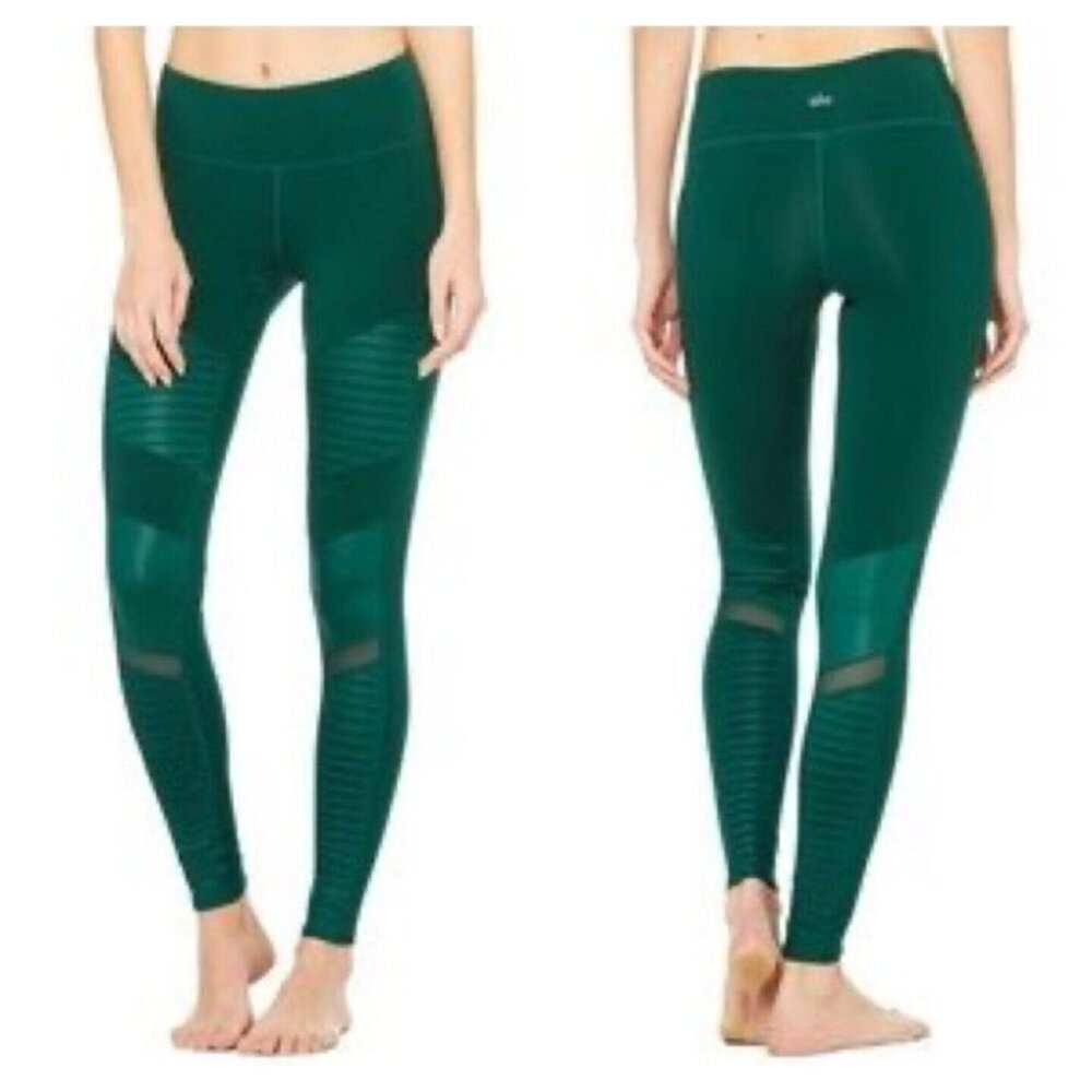 Alo Womens Green Pull On Moto Leggings Skinny Leg Elastic‎ Waist Size S - Picture 2 of 9